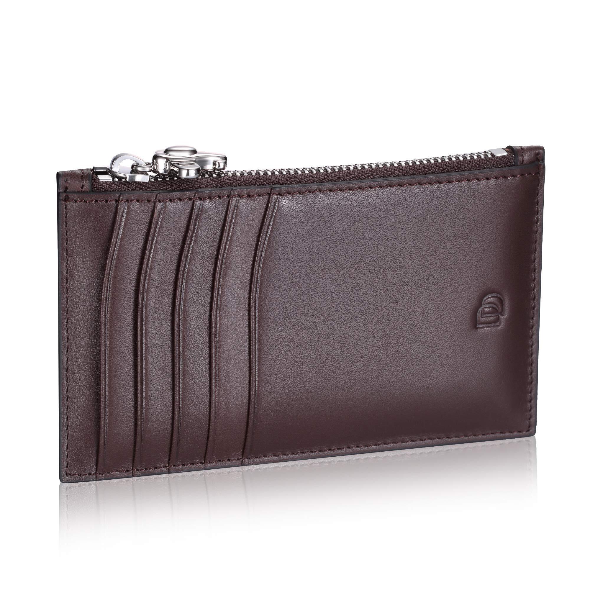 6052 Pocket Card Holder 5cc With Zip - Full Grain Leather Zippered Coffee